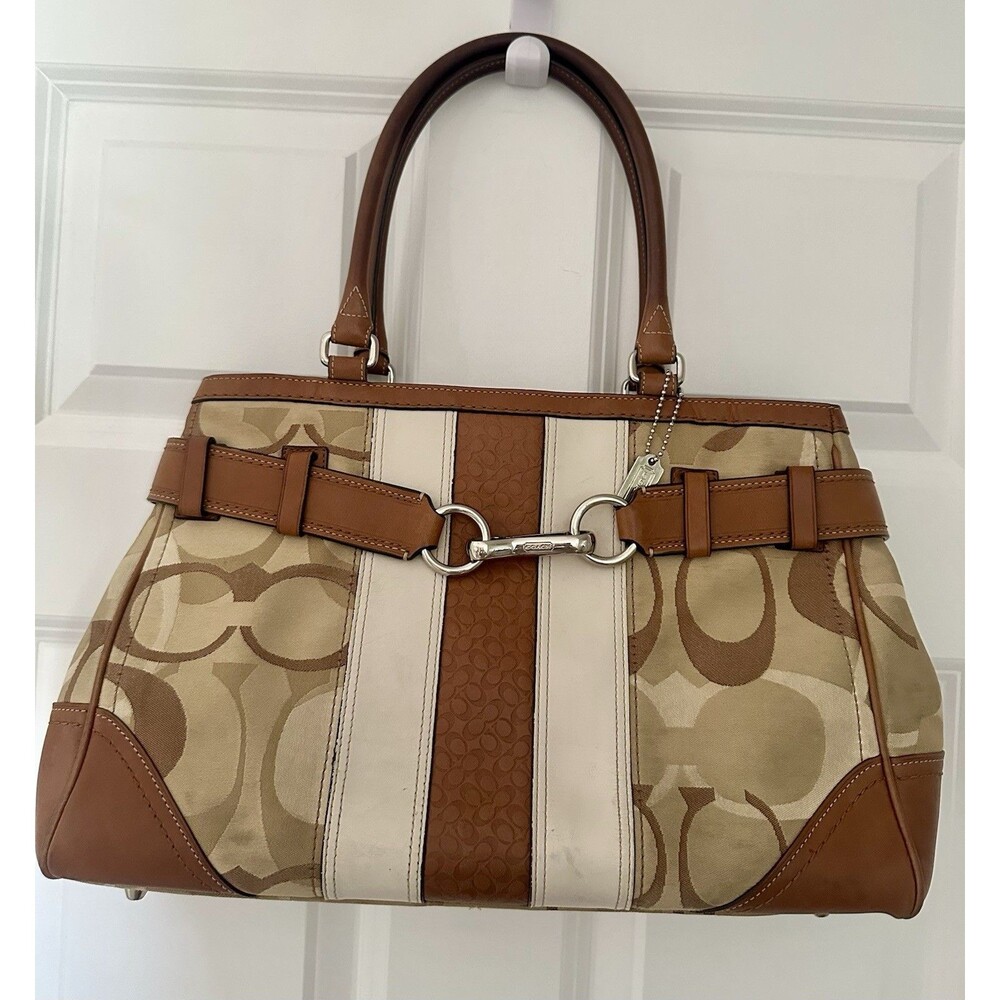 Coach Hampton Optic Signature Stripe Carry All Satchel F13338